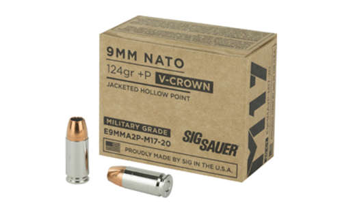 Ammunition Sig Sauer V Crown 9mm SIG AMMO 9MM M17 124GR +P JHP 20/200 • Model: V-Crown